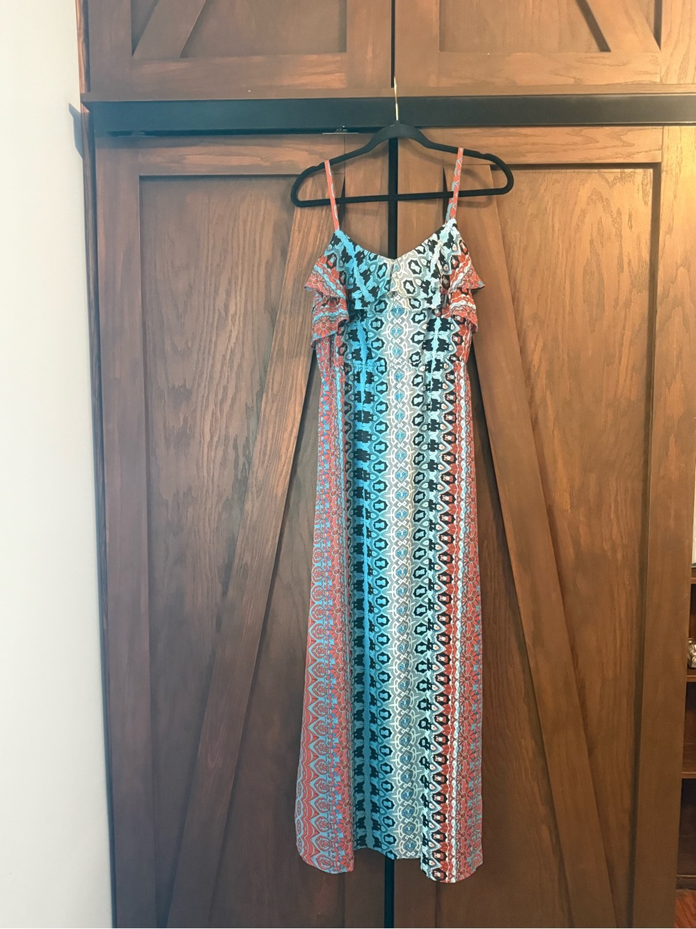 INC International‎ Concepts Boho Maxi Dress Size M Ruffle Strap Print EUC